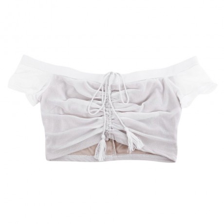 SEXY OFF THE SHOULDER TIE FRINGED RUCHED WOMEN CROP TOP