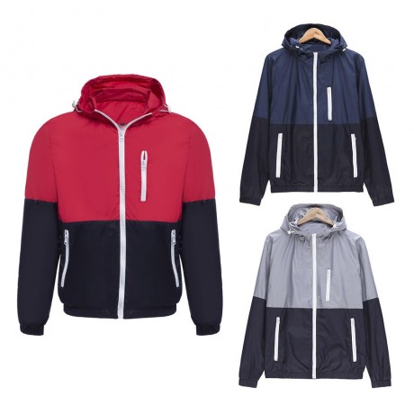 CASUAL THIN COLOR BLOCK ZIPPER DESIGN LONG SLEEVE HOODIES FOR MALE