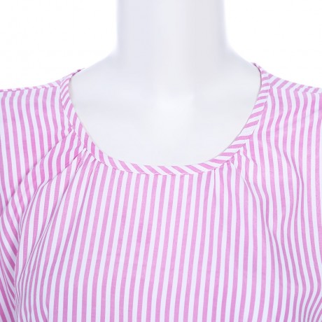 STYLISH ROUND COLLAR SHORT SLEEVE TIE RUFFLED WOMEN BLOUSE