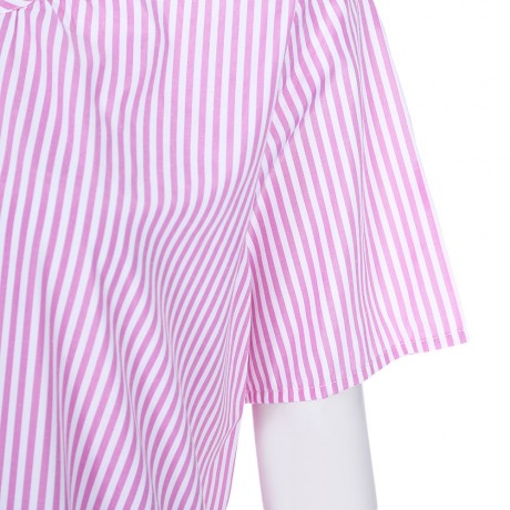 STYLISH ROUND COLLAR SHORT SLEEVE TIE RUFFLED WOMEN BLOUSE