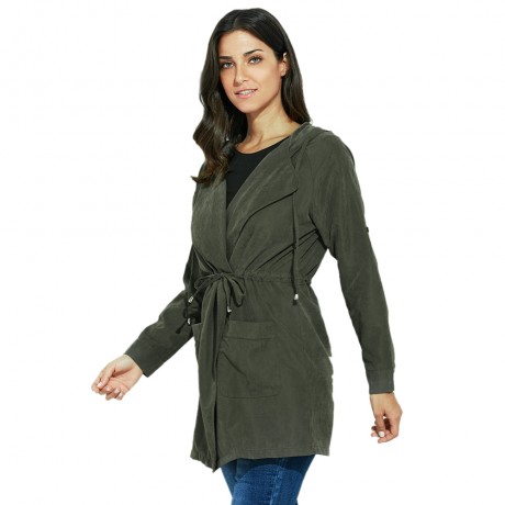 TRENDY HOODED LONG SLEEVE PURE COLOR WOMEN COAT