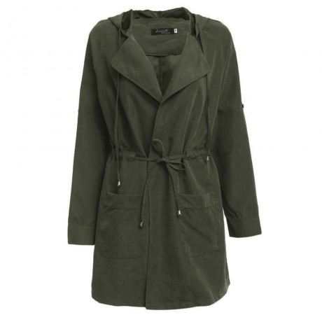 TRENDY HOODED LONG SLEEVE PURE COLOR WOMEN COAT