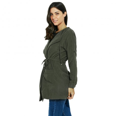 TRENDY HOODED LONG SLEEVE PURE COLOR WOMEN COAT