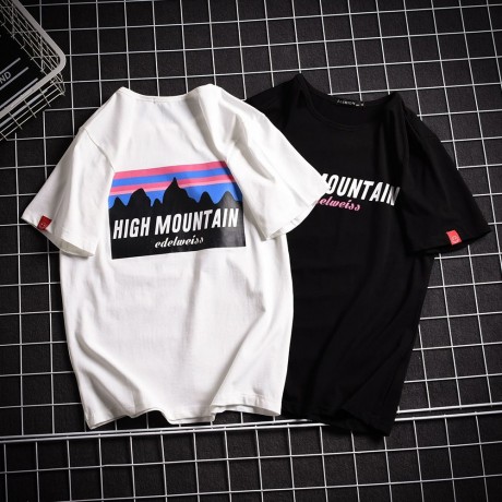 HIGH MOUNTAIN LETTER PRINT ROUND NECK MALE T SHIRT