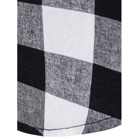 PU LEATHER PANEL SIDE ZIP UP PLAID LONGLINE T-SHIRT