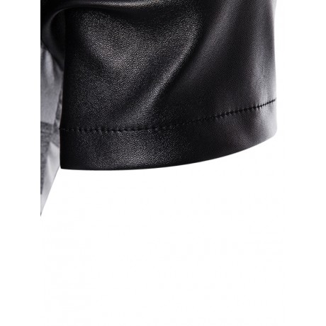 PU LEATHER PANEL SIDE ZIP UP PLAID LONGLINE T-SHIRT
