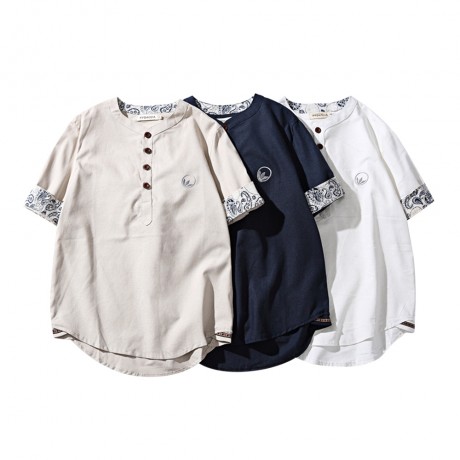LOOSE FLORAL PRINT BUTTON CLOSURE MEN SHORT SLEEVE SHIRT