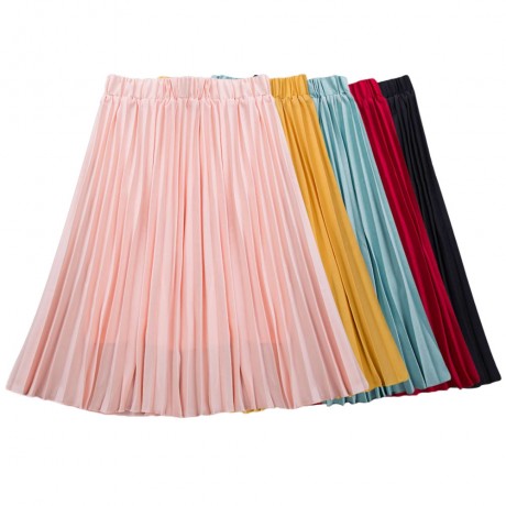 VINTAGE HIGH ELASTIC WAIST PLEATED MIDI SKIRT FOR WOMEN