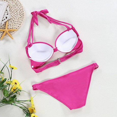 SEXY HALTER NECK BACKLESS PAD LOW WAIST WOMEN BIKINI SET