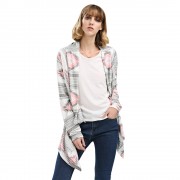 STYLISH COLLARLESS LONG SLEEVE TRIBAL PRINT ASYMMETRICAL CARDIGAN FOR LADIES