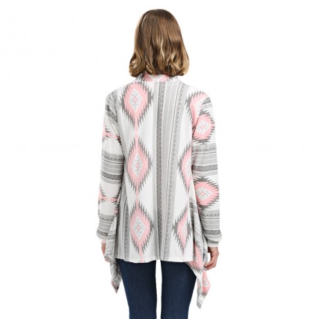 STYLISH COLLARLESS LONG SLEEVE TRIBAL PRINT ASYMMETRICAL CARDIGAN FOR LADIES