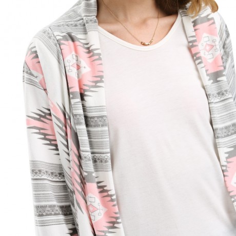 STYLISH COLLARLESS LONG SLEEVE TRIBAL PRINT ASYMMETRICAL CARDIGAN FOR LADIES