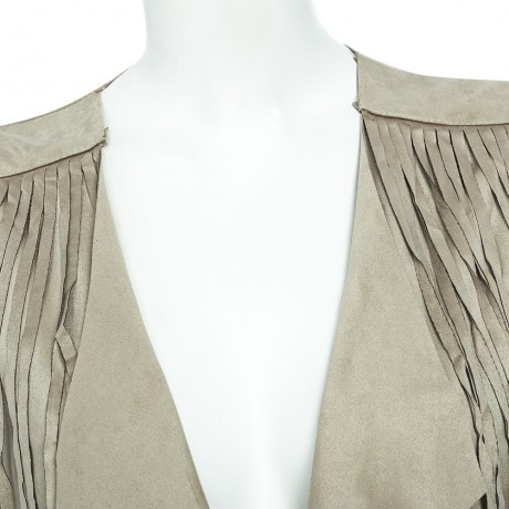 STREET STYLE TURN DOWN COLLAR LONG SLEEVE SOLID COLOR FRINGED COAT FOR WOMEN