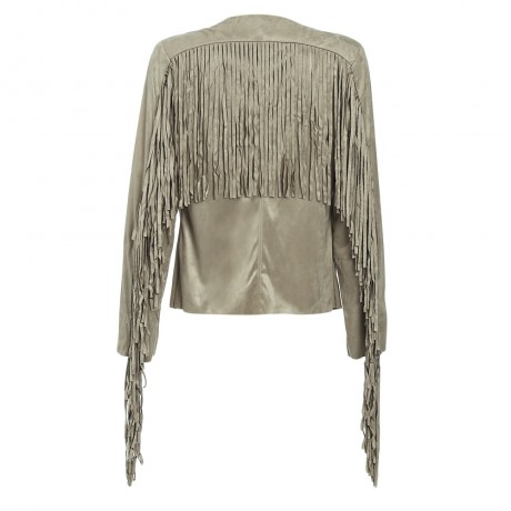 STREET STYLE TURN DOWN COLLAR LONG SLEEVE SOLID COLOR FRINGED COAT FOR WOMEN