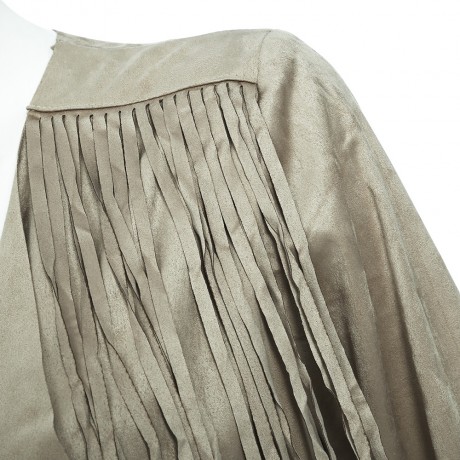 STREET STYLE TURN DOWN COLLAR LONG SLEEVE SOLID COLOR FRINGED COAT FOR WOMEN