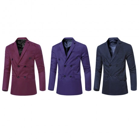 SIMPLE DESIGN SOLID COLOR POCKET DECORATION DOUBLE-BREASTED MALE SUIT JACKET