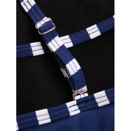 STRIPED RUFFLE HIGH WAISTED BIKINI SET