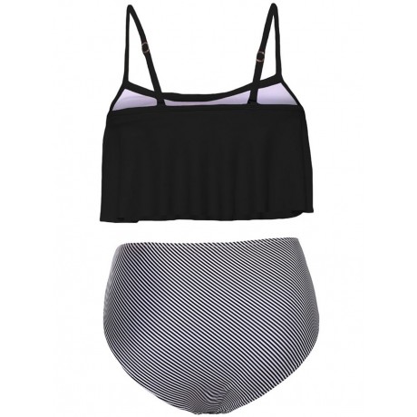 STRIPED RUFFLE HIGH WAISTED BIKINI SET