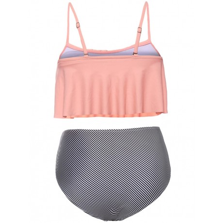 STRIPED RUFFLE HIGH WAISTED BIKINI SET