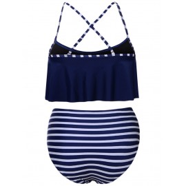 STRIPED RUFFLE HIGH WAISTED BIKINI SET
