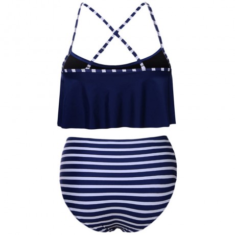 STRIPED RUFFLE HIGH WAISTED BIKINI SET
