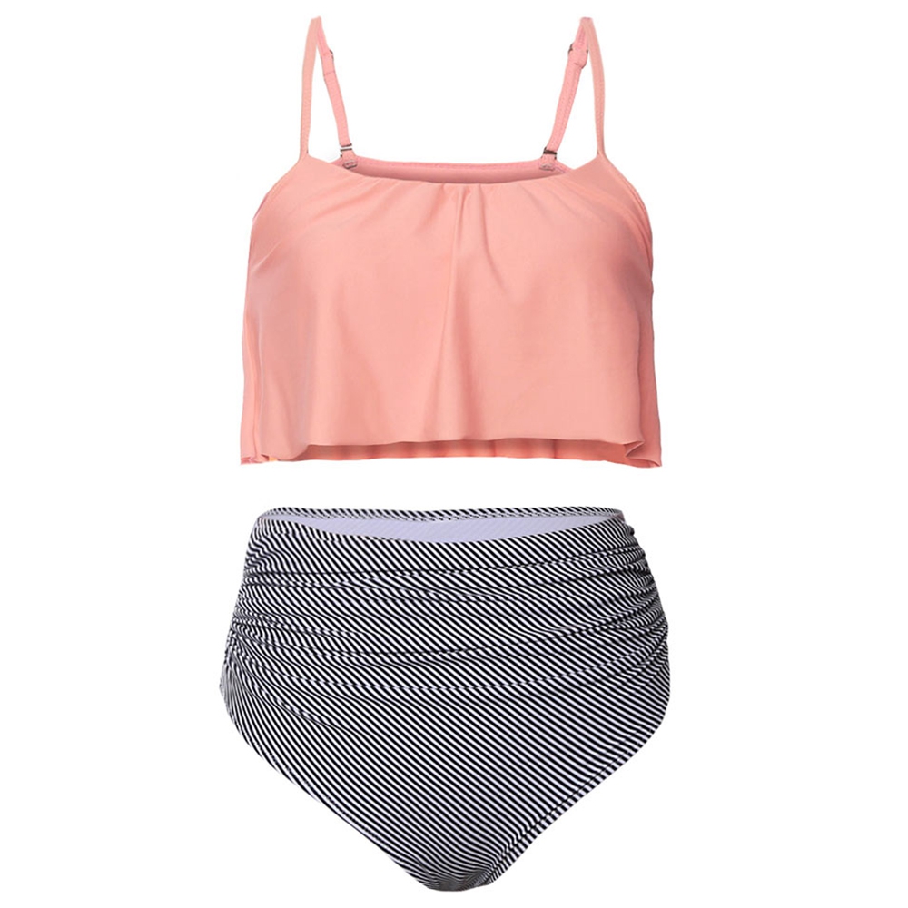 STRIPED RUFFLE HIGH WAISTED BIKINI SET