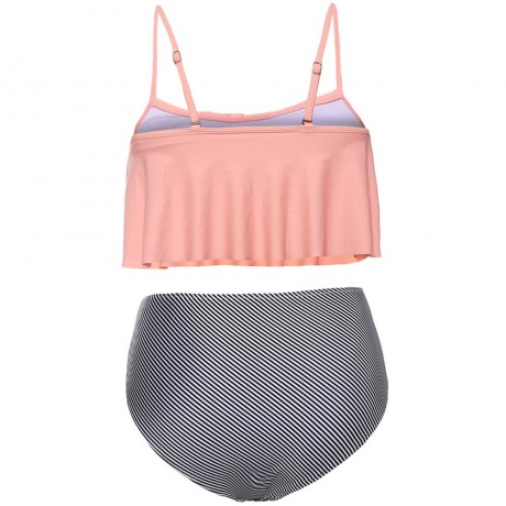 STRIPED RUFFLE HIGH WAISTED BIKINI SET