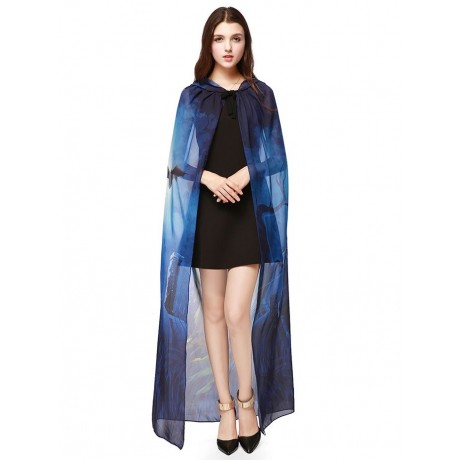 CHIFFON HALLOWEEN WITCH ELEMENT FESTIVAL HOODED CAPE