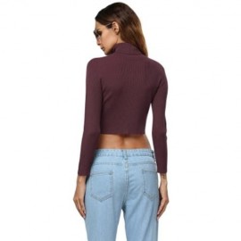 SIMPLE STYLE TURTLENECK PURE COLOR CROP TOP FOR WOMEN (WINE RED)