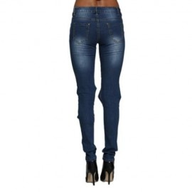 STREET STYLE MID WAIST PATCHWORK DESIGN HOLE JEANS FOR WOMEN (BLUE)