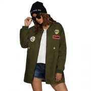 TRENDY STAND COLLAR BADGE PATCH COAT FOR WOMEN (ARMY GREEN)