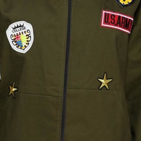 TRENDY STAND COLLAR BADGE PATCH COAT FOR WOMEN (ARMY GREEN)