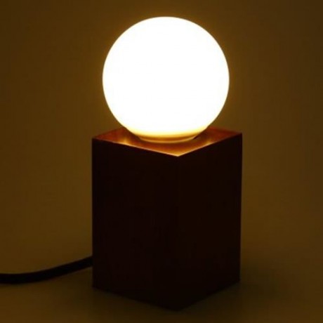 E27 MODERN MINIMALIST SOLID OAK LAMP SQUARE WOOD DESK LAMP WITH LED BULB (COFFEE)