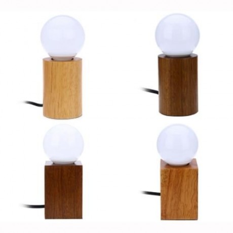 E27 MODERN MINIMALIST SOLID OAK LAMP SQUARE WOOD DESK LAMP WITH LED BULB (COFFEE)