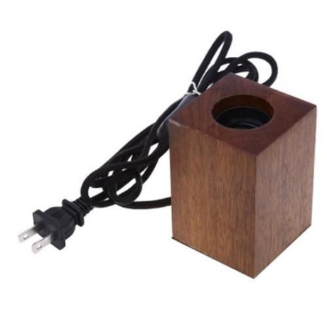 E27 MODERN MINIMALIST SOLID OAK LAMP SQUARE WOOD DESK LAMP WITH LED BULB (COFFEE)