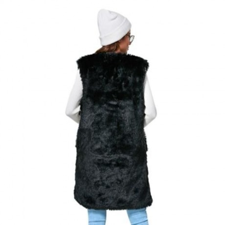 CHIC COLLARLESS CHUNKY FAUX FUR WAISTCOAT FOR WOMEN (BLACK)