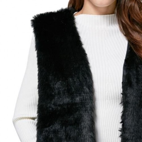 CHIC COLLARLESS CHUNKY FAUX FUR WAISTCOAT FOR WOMEN (BLACK)