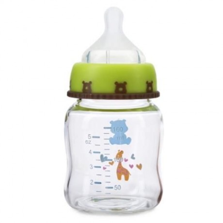SNOW BEAR SWEET CARTOON ANIMAL PRINT 160ML LIP SIMULATION WIDE NECK GLASS FEEDING BOTTLE (