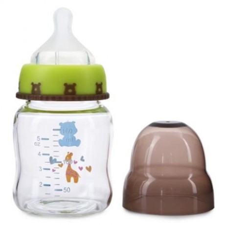 SNOW BEAR SWEET CARTOON ANIMAL PRINT 160ML LIP SIMULATION WIDE NECK GLASS FEEDING BOTTLE (