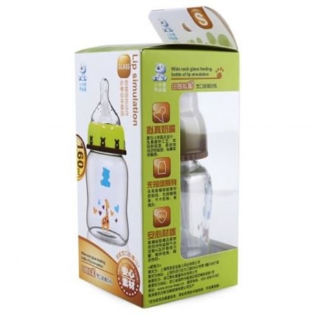 SNOW BEAR SWEET CARTOON ANIMAL PRINT 160ML LIP SIMULATION WIDE NECK GLASS FEEDING BOTTLE (