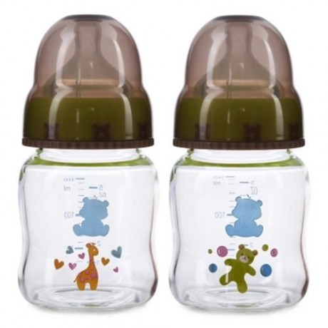 SNOW BEAR SWEET CARTOON ANIMAL PRINT 160ML LIP SIMULATION WIDE NECK GLASS FEEDING BOTTLE (