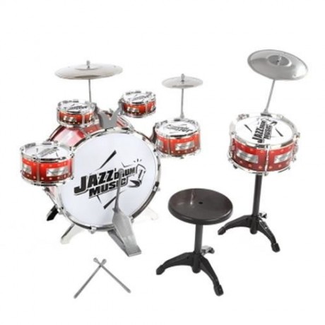 KIDS DRUMS KIT MUSICAL INSTRUMENT TOY WITH CYMBALS STOOL CHRISTMAS BIRTHDAY GIFT (WINE RED