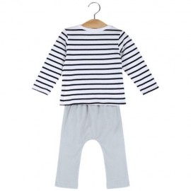 3PCS SWEET BABY CHILD STRIPED LONG SLEEVE ROUND COLLAR TOPS SOLID COLOR ELASTIC PANTS POIN