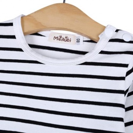 3PCS SWEET BABY CHILD STRIPED LONG SLEEVE ROUND COLLAR TOPS SOLID COLOR ELASTIC PANTS POIN
