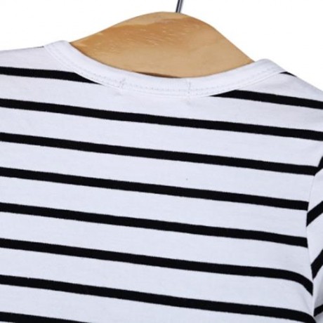 3PCS SWEET BABY CHILD STRIPED LONG SLEEVE ROUND COLLAR TOPS SOLID COLOR ELASTIC PANTS POIN