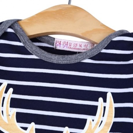 3PCS SWEET CARTOON ANIMAL PRINT STRIPED LONG SLEEVE ROUND COLLAR TOPS ELASTIC PANTS POINTE
