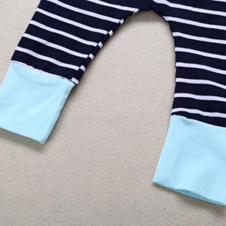3PCS SWEET CARTOON ANIMAL PRINT STRIPED LONG SLEEVE ROUND COLLAR TOPS ELASTIC PANTS POINTE