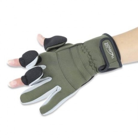 TSURINOYA PAIRED WARM WATER RESISTANT FULL FINGER GLOVE FOR OUTDOOR FISHING (ARMY GREEN)