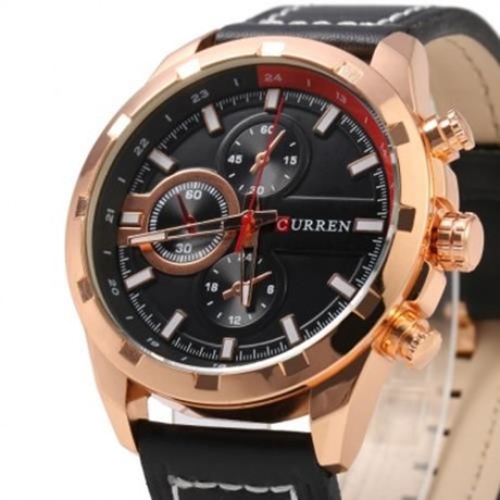 CURREN 8216 DECORATION SUB-DIAL QUARTZ WATCH GENUINE LEATHER BAND FOR MEN (SILVER AND BLAC