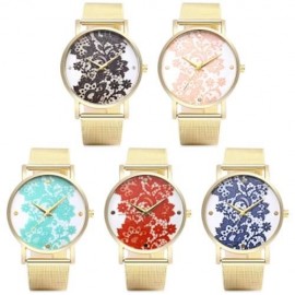 466 UNISEX QUARTZ WATCH STAINLESS STEEL NET BAND EXQUISITE PATTERN DIAL WRISTWATCH (RED)